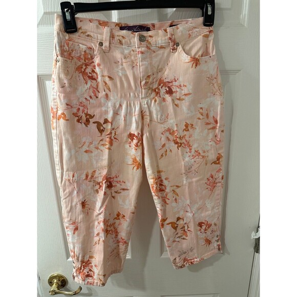 Gloria Vanderbilt Amanda Peach Floral Cropped Pants Size 6P - Picture 1 of 5